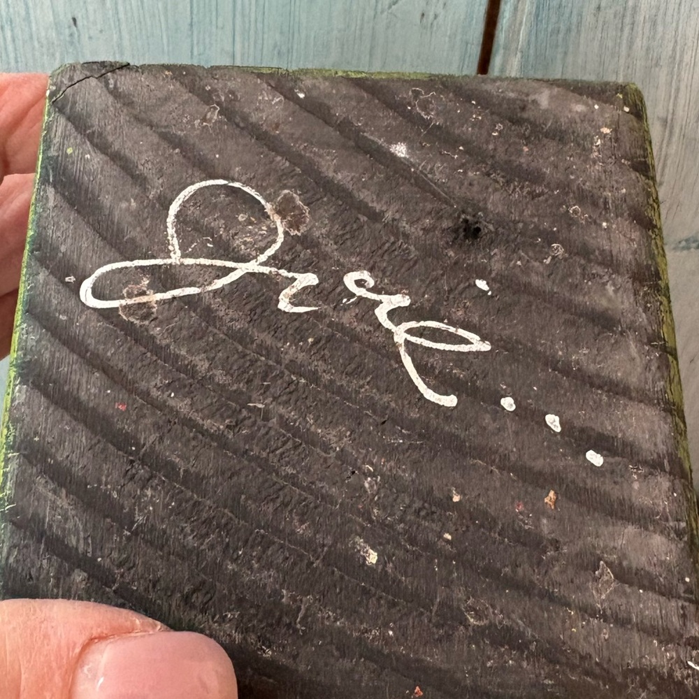 Artisan-Made Wood & Tin Decorative Green Candle Holder with Etched Saying - Picture 8 of 12